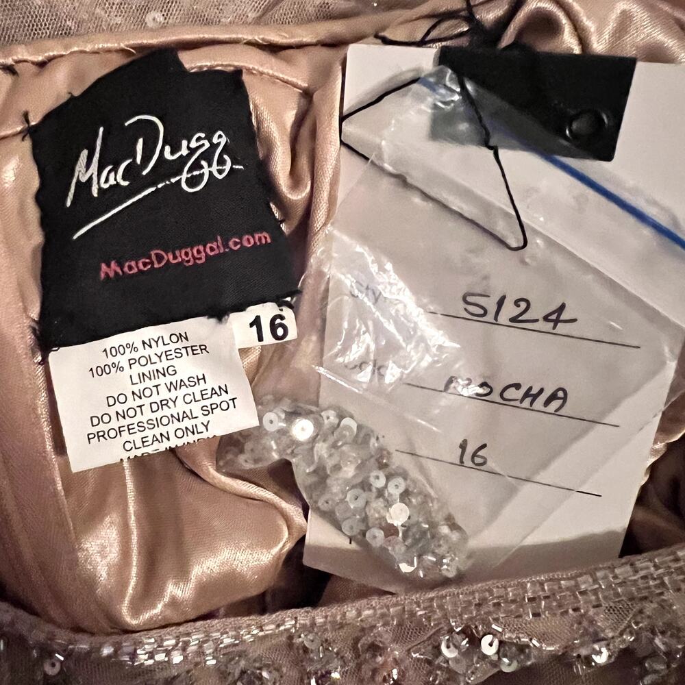 Mac Duggal Beaded Long Sleeve Evening Gown Mocha Size 16 5124 NEW $598 - Picture 11 of 12